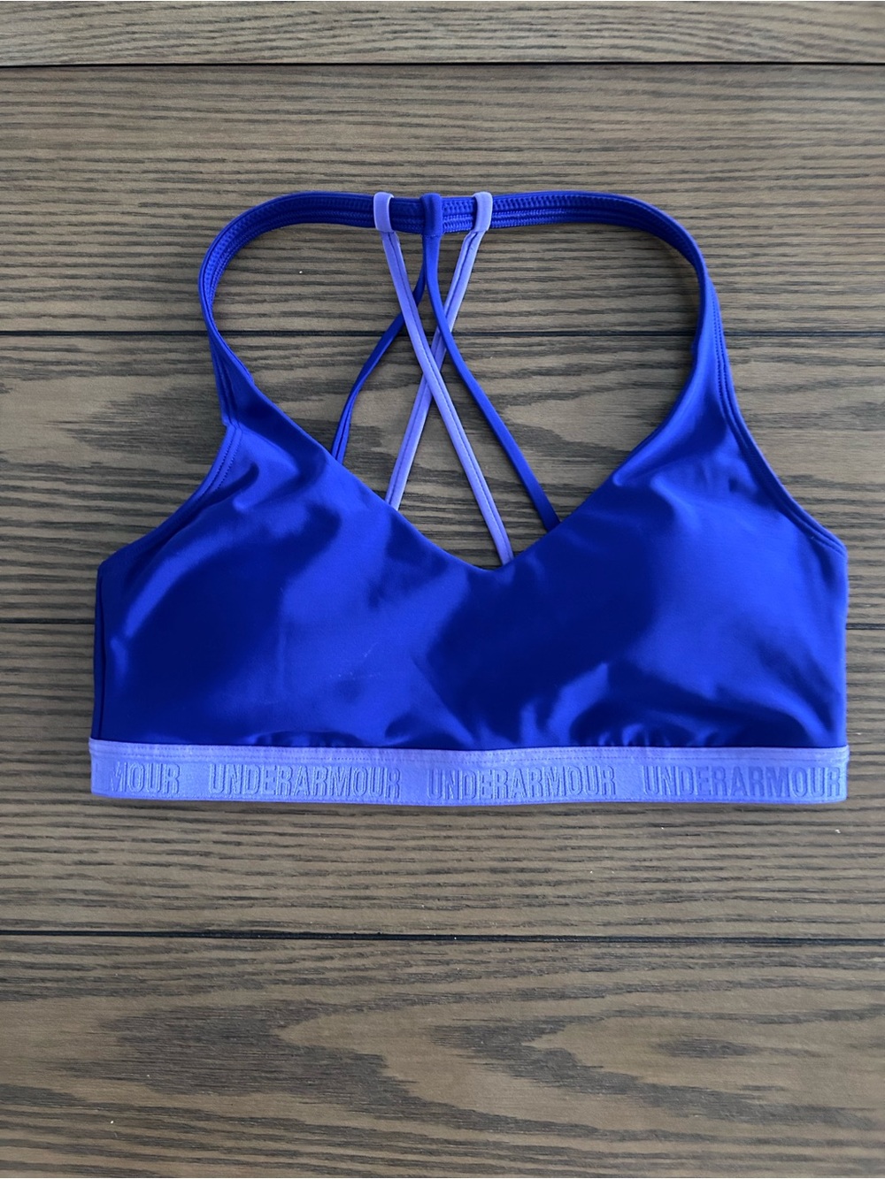 Under Armour Bright Blue Strappy Sports Bra with Light Purple Band